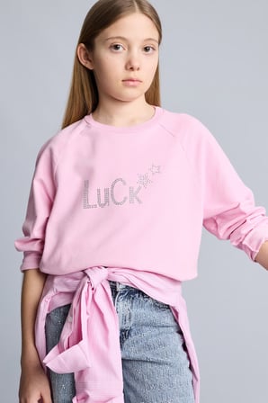DeFacto Oversize Geniş Kalıp Bisiklet Yaka Taşlı Sweatshirt Kız Çocuk G2463A825WNPN205