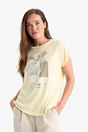 DeFacto Regular Fit Bisiklet Yaka Baskılı Kısa Kollu Tişört F4848AX25SMYL149