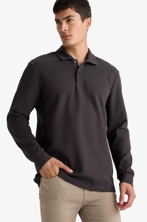 Regular Fit Polo Yaka Waffle Sweatshirt