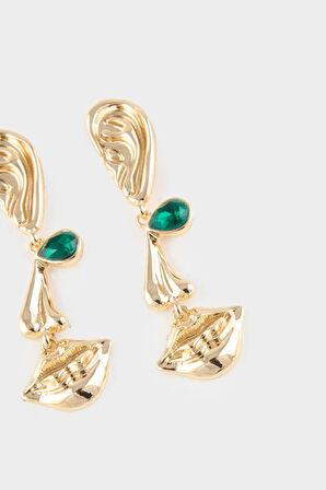 Kadın Yeşil Taşlı Gold Küpe