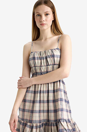 Coool Kareli Askılı Askılı Mini Elbise