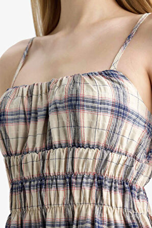 Coool Kareli Askılı Askılı Mini Elbise