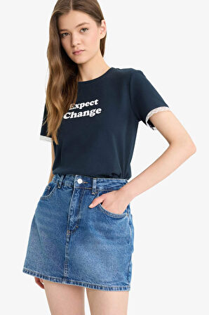 DeFacto Coool Fitted Baskılı Ribana Kısa Kollu Tişört F6149AX25SMNV1