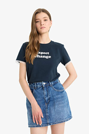 DeFacto Coool Fitted Baskılı Ribana Kısa Kollu Tişört F6149AX25SMNV1