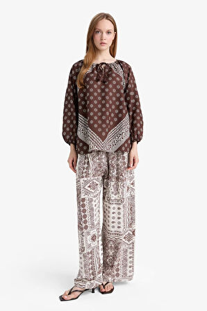 Relax Fit Bisiklet Yaka Uzun Kollu Bluz