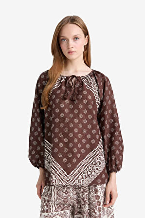 Relax Fit Bisiklet Yaka Uzun Kollu Bluz