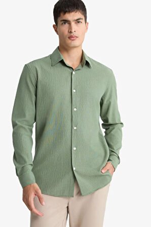 Modern Fit Polo Yaka Krinkıl Uzun Kollu Gömlek