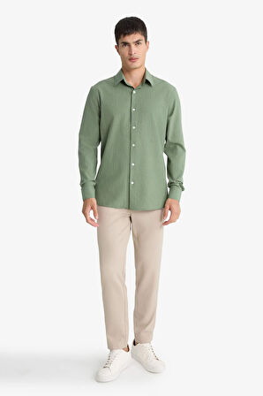 Modern Fit Polo Yaka Krinkıl Uzun Kollu Gömlek