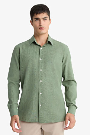 Modern Fit Polo Yaka Krinkıl Uzun Kollu Gömlek