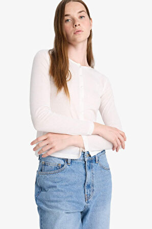 Slim Fit Dar Kesim Bisiklet Yaka Uzun Kollu Tişört