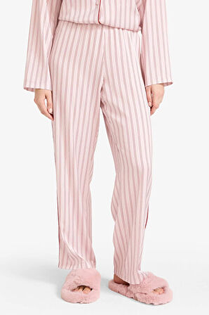 Pijama Takımı Regular Fit Saten Çizgili Uzun Kollu Üst Uzun Alt-Fall in Love
