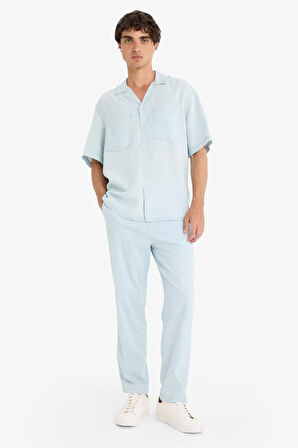 Relax Fit Pamuklu Tensel Kumaş Kısa Kollu Gömlek