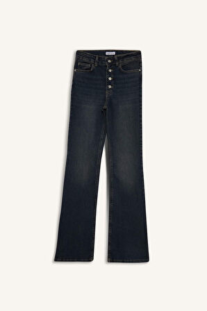 Mia Flare Fit Normal Bel Uzun Jean Yıkamalı Pantolon