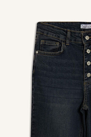 Mia Flare Fit Normal Bel Uzun Jean Yıkamalı Pantolon