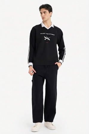 DeFacto Pamuklu Nefes Alabilen Boxy Fıt Baskılı Sweatshirt F8661AX26SPBK81