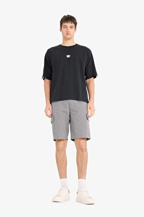 DeFacto %100 Pamuk Loose Fit Bisiklet Yaka Baskılı Kısa Kollu Tişört F0187AX25SMBK81
