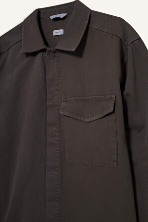 Boxy Fit Gömlek Yaka Gabardin Uzun Kollu Gömlek