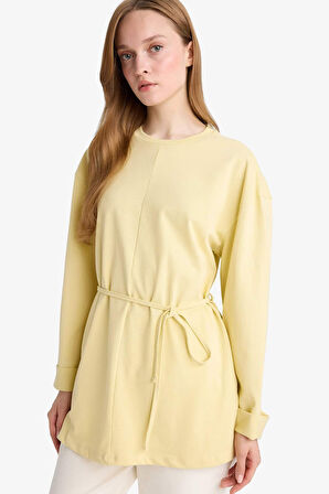 Loose Fit Bisiklet Yaka Uzun Kollu Tunik