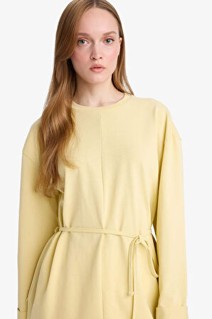 Loose Fit Bisiklet Yaka Uzun Kollu Tunik