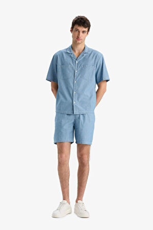 DeFacto %100 Pamuk Yazlık Beli Lastikli Relax Fit Rahat Jean Bermuda Şort F5594AX25SMNM28