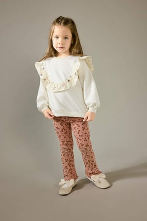 Overshirt Fit Bisiklet Yaka Çiçekli İçi Yumuşak Tüylü Sweatshirt Kız Bebek G6836A525CWWT32