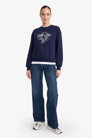 DeFacto Relax Fit Bisiklet Yaka Baskılı Kalın Sweatshirt G6298AX25WNNV251