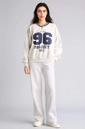 DeFacto Oversıze V Yaka Baskılı Kalın Kumaş Sweatshirt G9597AX26SPGR256