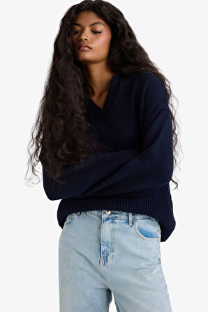 Oversize Geniş Kalıp Polo Yaka Triko Kazak