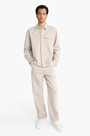 Boxy Fit Polo Yaka Twill Uzun Kollu Gömlek