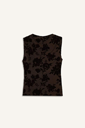 Yuvarlak Yaka Tül Kısa Kollu Tişört