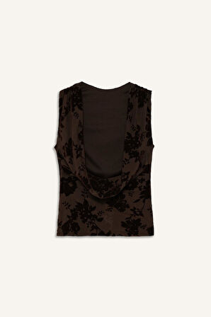 Yuvarlak Yaka Tül Kısa Kollu Tişört