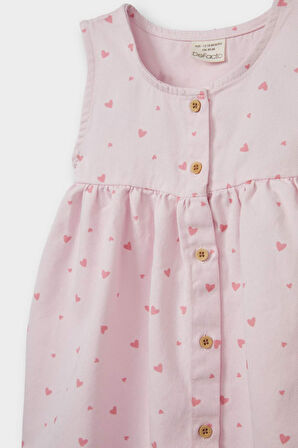 Kız Bebek 2'li Takım Çıtçıtlı Uzun Kollu Body Kalp Desenli Elbise