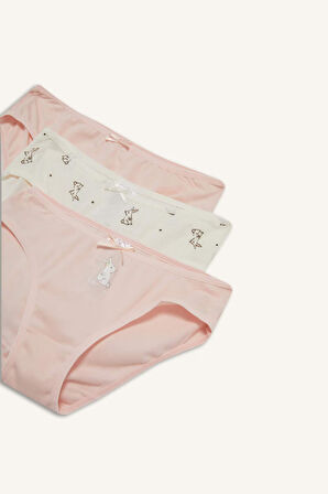 Kız Çocuk Tavşan Baskılı Ribana 3'lü Slip Külot