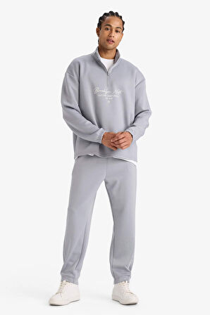 DeFactoFit NBA Brooklyn Nets Boxy Fit Dik Yaka Fermuarlı Sırt Baskılı Skuba Dalgıç Kumaş Sweatshirt 