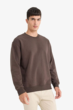 Relax Fit Bisiklet Yaka Kalın İçi Yumuşak Tüylü Basic Düz Sweatshirt