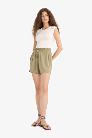 Normal Esnek Belli Cepli Krinkıl Viskon Şort
