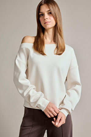 Kayık Yaka Modal Sweatshirt