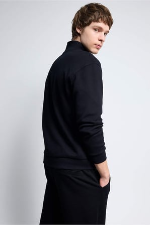 DeFacto Pamuklu Dik Yaka Yarım Fermuarlı Sweatshirt F9323AX26SPBK81