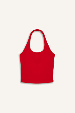 DeFacto Fit Dar Kesim Crop Halter Yaka Kırmızı Bluz F6279AX25SMRD51