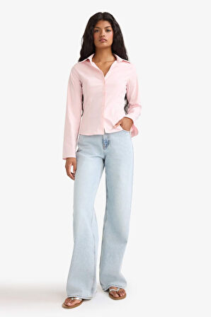 Fitted Poplin Uzun Kollu Gömlek