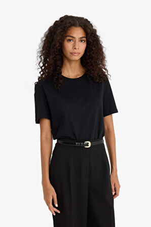 Regular Fit Bisiklet Yaka Basic Düz Penye Kısa Kollu Tişört