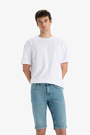 Slim Fit Dar Kesim Jean Bermuda Şort