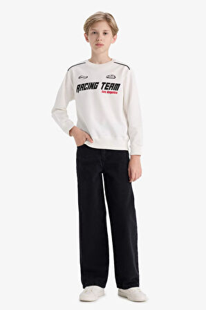 Erkek Çocuk Bisiklet Yaka Baskılı Sweatshirt 