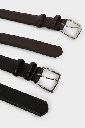 Erkek Dikdörtgen Toka Suni Deri 2'li Klasik Kemer