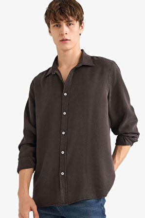 Regular Fit Gömlek Yaka Twill Uzun Kollu Gömlek