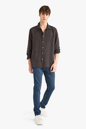 Regular Fit Gömlek Yaka Twill Uzun Kollu Gömlek