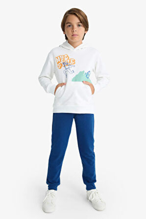 Erkek Çocuk 2'li Takım Baskılı Kapüşonlu Sweatshirt Eşofman Altı 