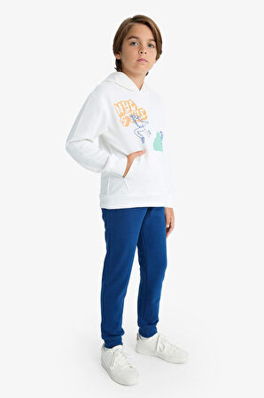 Erkek Çocuk 2'li Takım Baskılı Kapüşonlu Sweatshirt Eşofman Altı 