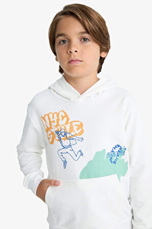 Erkek Çocuk 2'li Takım Baskılı Kapüşonlu Sweatshirt Eşofman Altı 