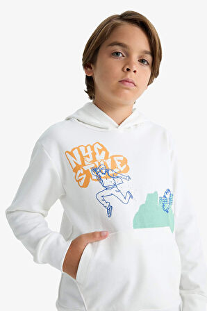 Erkek Çocuk 2'li Takım Baskılı Kapüşonlu Sweatshirt Eşofman Altı 
